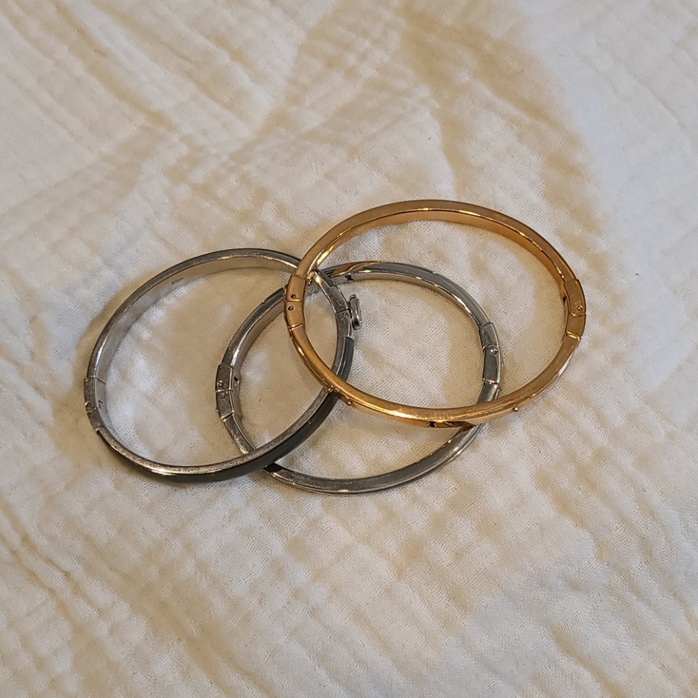Set of Fossil Bangles with Hinges